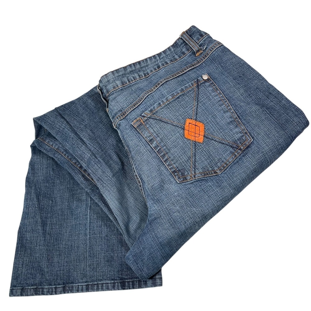 No Boundaries 21 Blue Wide‎ Leg Jeans Orange Diamond Patch Y2K Retro Streetwear
